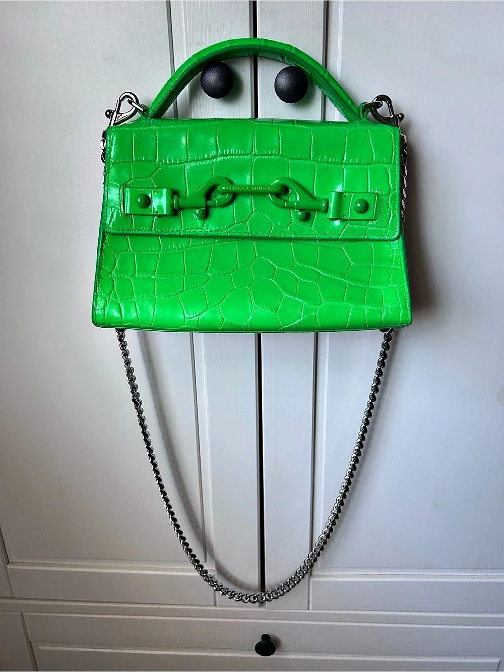 Rebecca Minkoff Lou Top Handle Croc Embossed Leather Crossbody Bag in Green